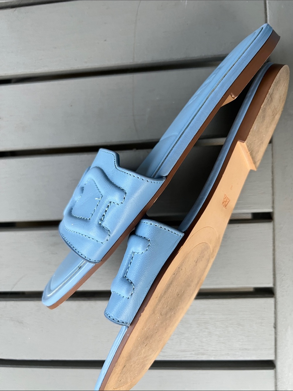 ZARA Powder Blue Leather Slide Mules size 38 size US 7.5 - Picture 6 of 6